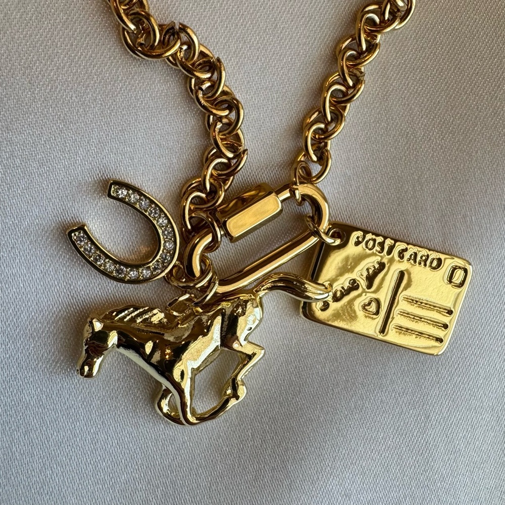 18kt Gold Plated Gold Horse, Horseshoe Western Charm Necklace